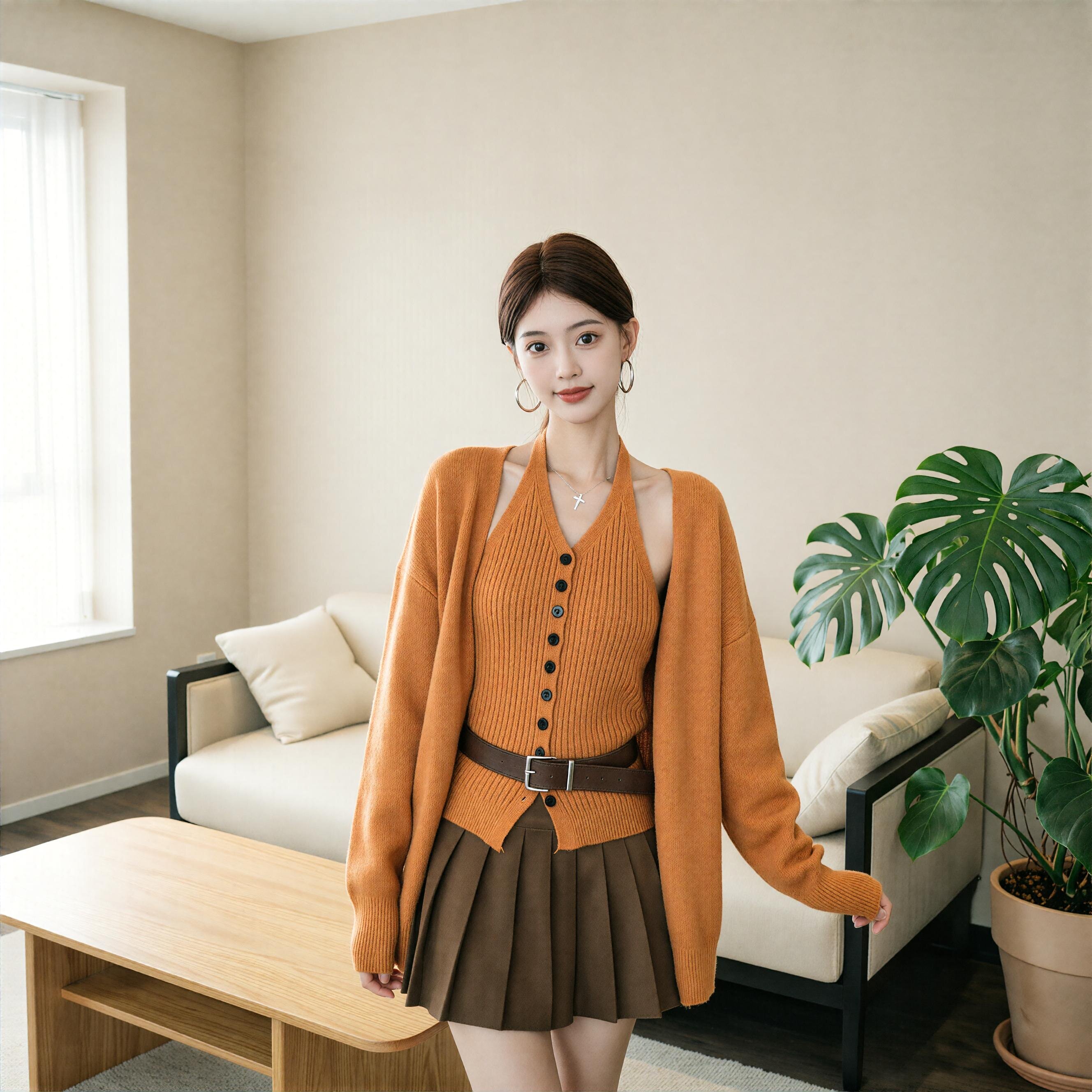 韩版V领女装针织开衫挂脖吊带背心两件套2026秋冬高级感修身毛衣