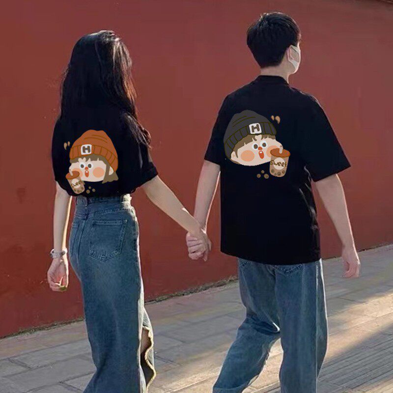 同色系情侣装夏装2026新款潮流特别的ins网红超火短袖t恤两件装女