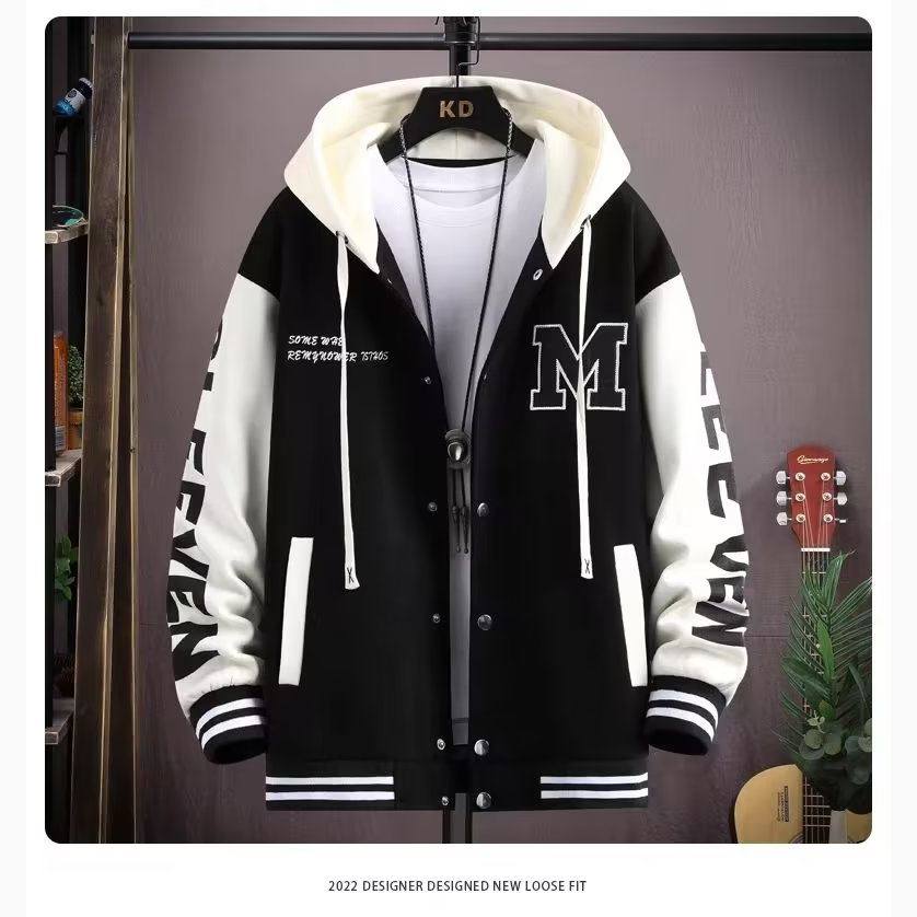 青少年初高中学生连帽卫衣男士秋冬季宽松休闲棒球服大码夹克外套