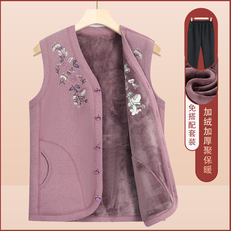 老年人马甲女装秋冬季奶奶装背心妈妈加绒加厚马夹老太太保暖外套