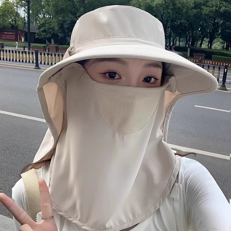 全方位防晒帽子女夏透气遮脸面罩护颈脖子太阳帽防紫外线遮阳凉帽