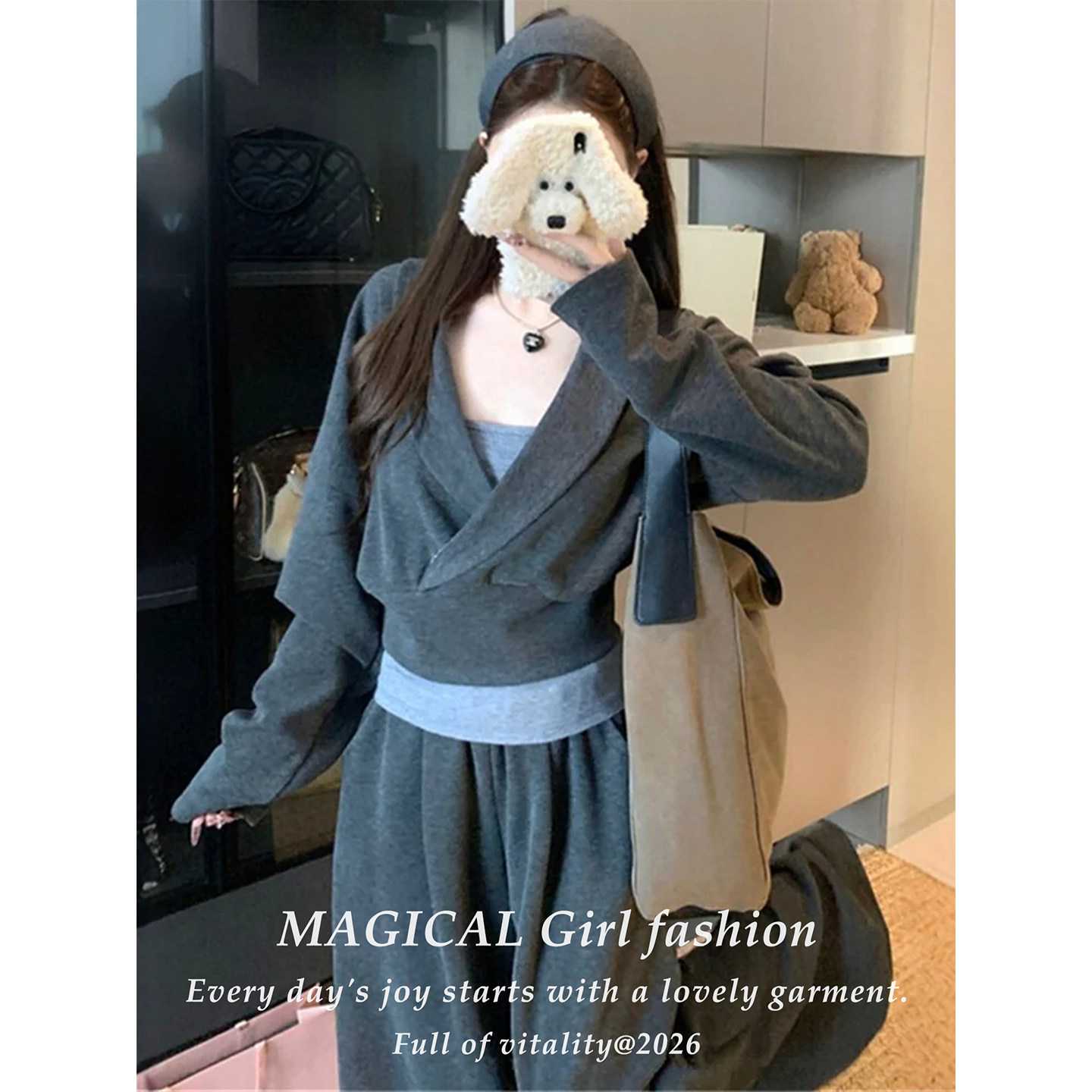 韩版时尚运动风穿搭一整套装卫衣女款春秋季宽松显瘦休闲长袖长裤