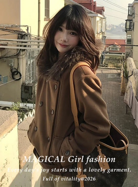 韩系穿搭高级感毛领连帽卫衣女款