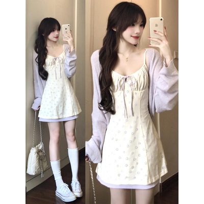 高级感紫色开衫吊带连衣裙女夏款