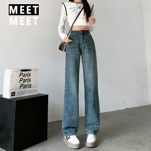 复古窄版小个子直筒牛仔裤女春季