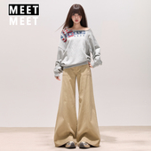 宽松不贴腿垂感休闲大阔腿裤 复古卡其阔腿微辣牛仔裤 女2026新款 子