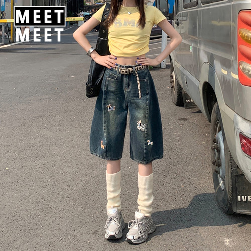 2026夏高街小个刺绣牛仔六分裤女