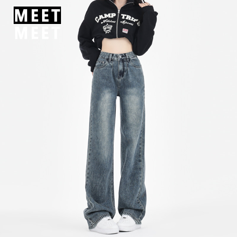 水洗复古高腰直筒牛仔裤女新款宽松显瘦梨形身材遮肉阔腿长裤子秋,女装/女士精品,牛仔裤,淘宝优惠券,粉丝福利购,淘宝优惠卷