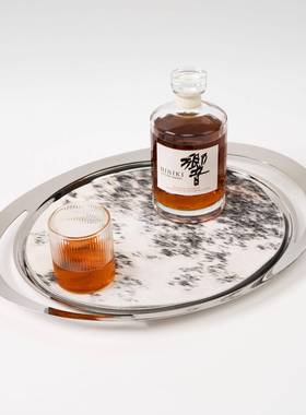 意式轻奢高级感不锈钢收纳水果零食托盘下午茶香槟杯装饰点心托盘