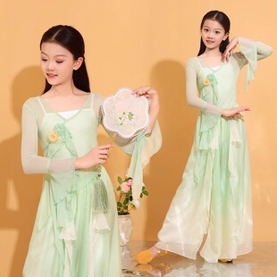 儿童古典舞演出服飘逸纱衣中国风舞蹈服装 女童练功服扇子舞表演服