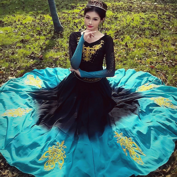 维族表演服新疆舞蹈演出服大摆裙半身裙开场舞舞蹈维吾尔族舞蹈服