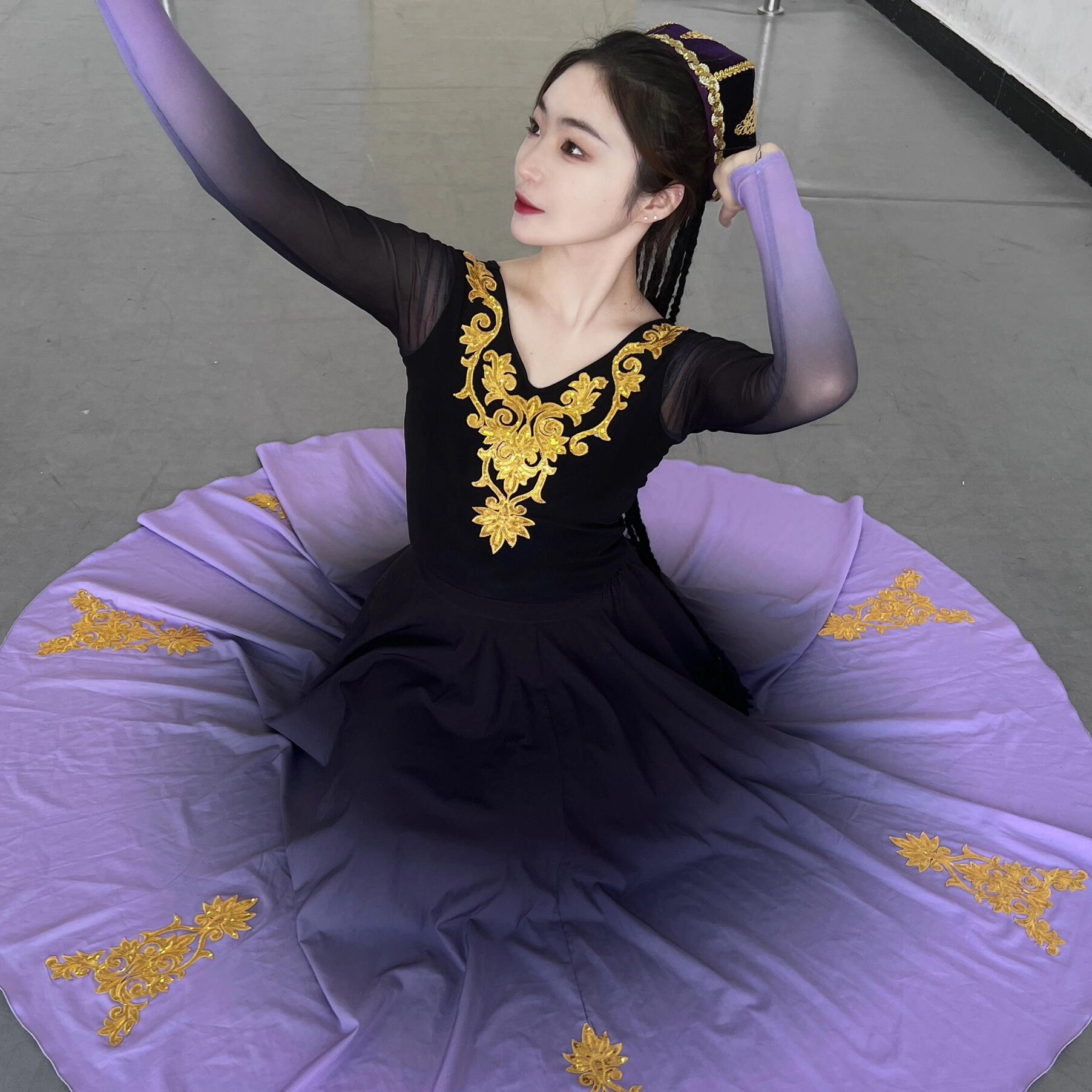 维吾族舞蹈服装大摆裙练习裙