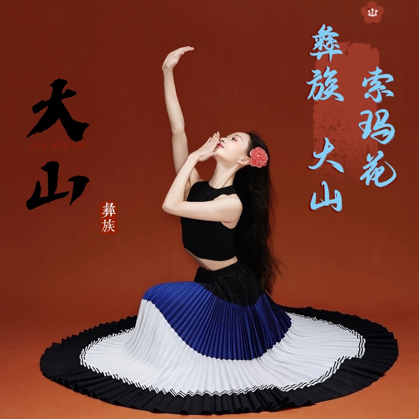 新款彝族大山索玛花民族舞蹈服彝声百褶大摆裙立春演出服彝族服装