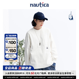 日系中性简约纯棉长袖 官方正品 nautica白帆 圆领T恤TW4105