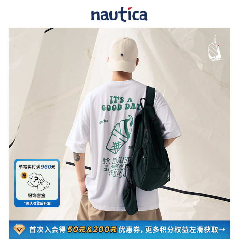 【官方正品】nautica whitesail 日系中性多巴胺趣味印花短袖T恤