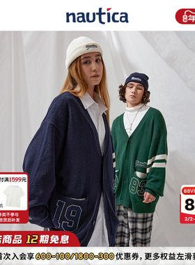 【明星同款】nautica 白帆 日系无性别潮流毛衣V领针织衫SW2401
