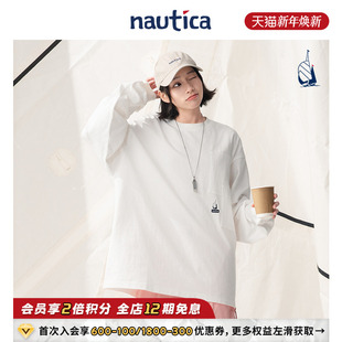 日系中性简约纯棉长袖 nautica白帆 圆领T恤TW4105 官方正品