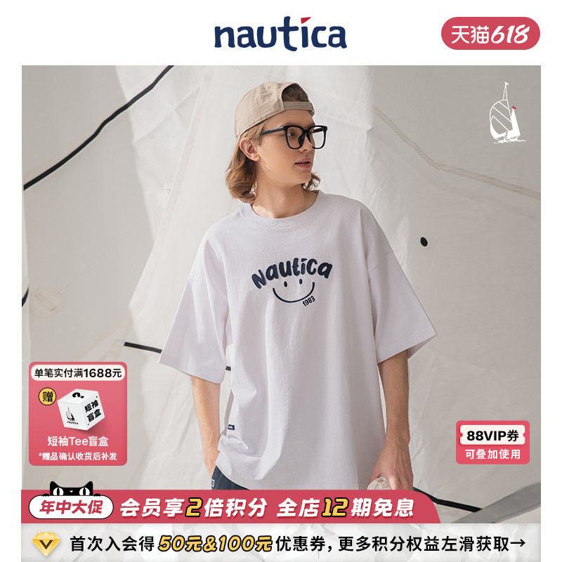 【官方正品】nautica whitesail 日系中性笑脸治愈短袖圆领T恤潮