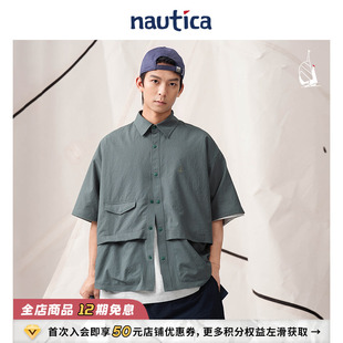 假两件立体大贴袋宽松短袖 白帆中性时尚 nautica 衬衫 官方正品