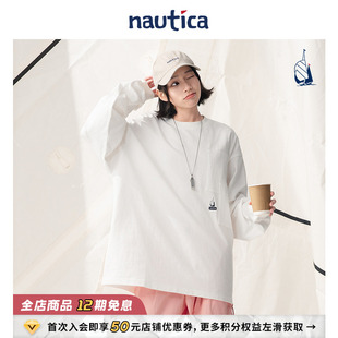 日系中性简约纯棉长袖 nautica白帆 圆领T恤TW4105 官方正品