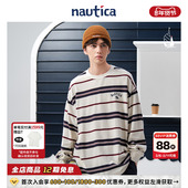 圆领T恤TW5322 日系中性撞色条纹长袖 蔡徐坤同款 nautica白帆