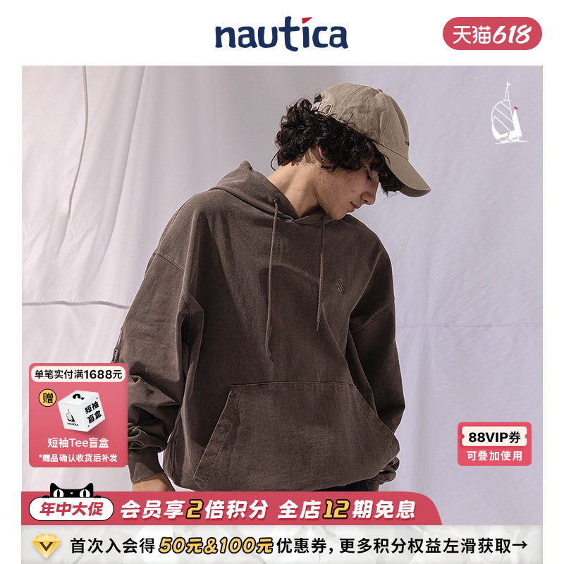 【官方正品】nautica whitesail 日系潮流刺绣logo重磅连帽卫衣
