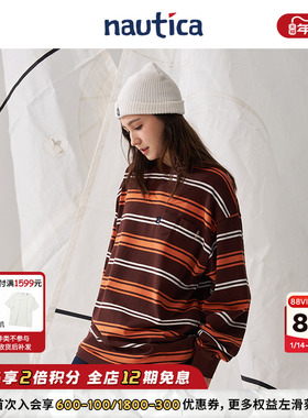 【官方正品】nautica白帆 日系中性少年感条纹长袖圆领T恤TW4309