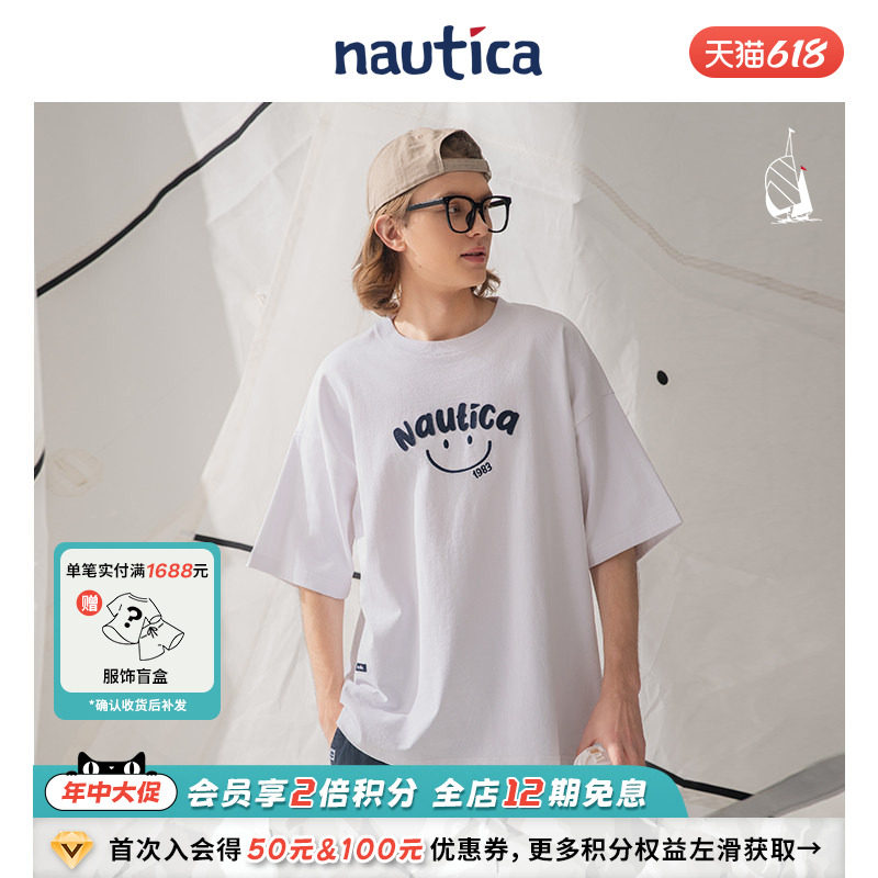 【官方正品】nautica whitesail 日系中性笑脸治愈短袖圆领T恤潮