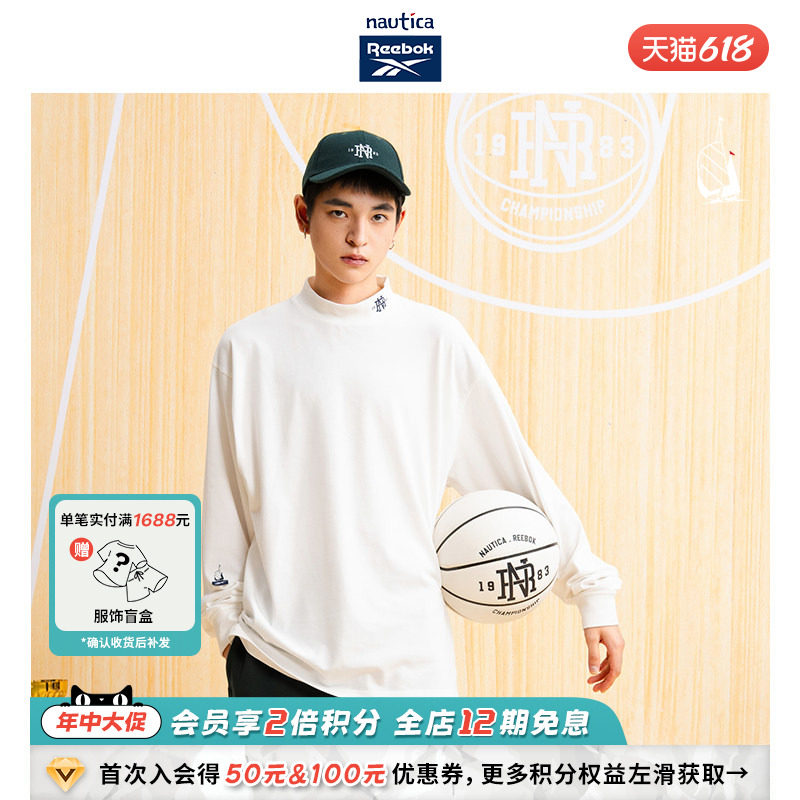 【联名系列】nautica whitesail x Reebok中性宽松长袖圆领T恤