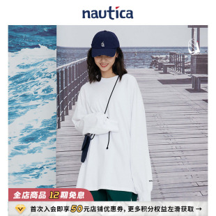 日系无性别潮流纯色长袖 白帆 nautica T恤TW2217 官方正品