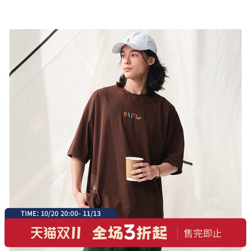 nauticawhitesail刺绣短袖T恤