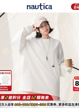 【官方正品】nautica白帆 日系中性简约纯棉长袖圆领T恤TW4105