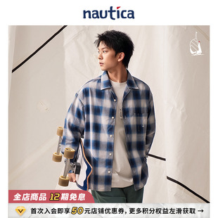白帆日系中性cityboy休闲渐变格纹长袖 nautica 衬衫 官方正品