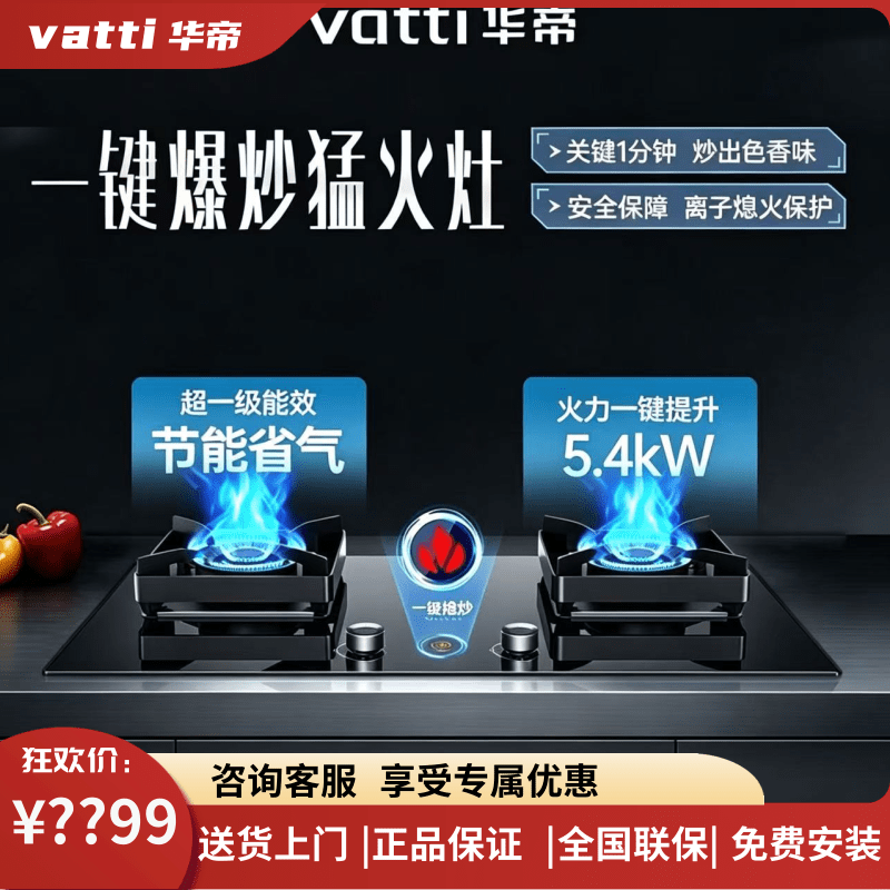 Vatti/华帝 I10095B家用燃气灶双灶超大火力一键爆炒