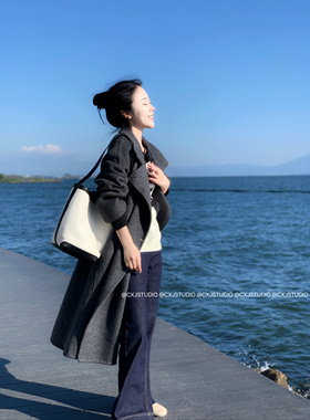 陈可爱 小个子定制炭灰色加厚款双面羊毛大衣显瘦女长款羊绒大衣