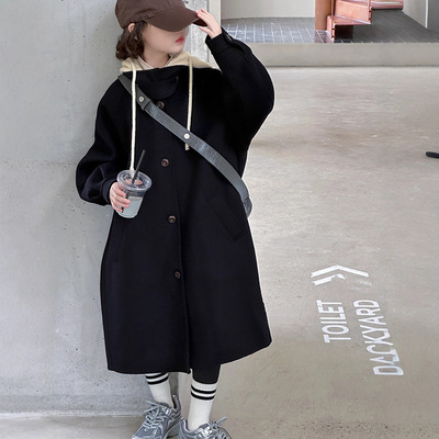女童呢子大衣2025春秋新款韩版宽松中长款风衣外套小个子亲子装