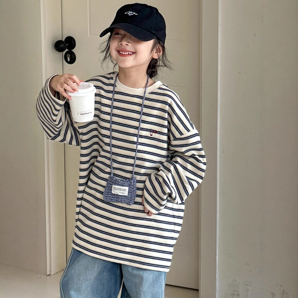 小红鱼女童长袖T恤春秋2026新款儿童条纹加厚打底衫亲子秋装上衣