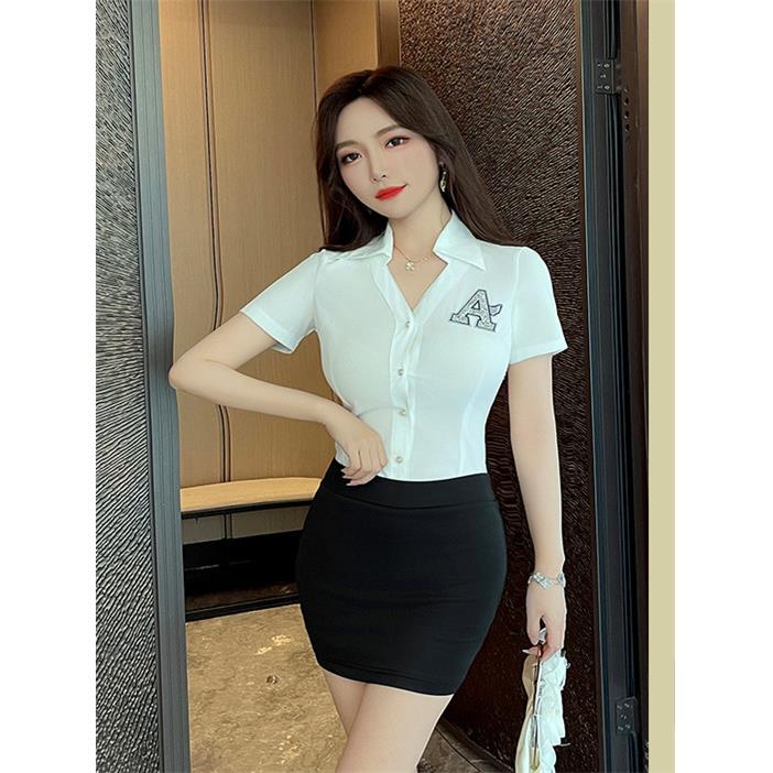 低胸足疗技师工作服女按摩沐足时尚白色衬衣酒店前台足浴工衣套装