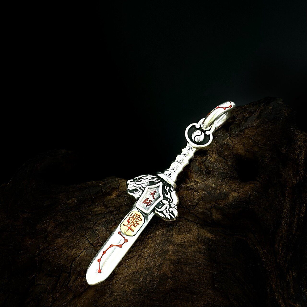 s925纯银新款复古天师七星剑吊坠侧挂个性小众设精工挂件道系配饰