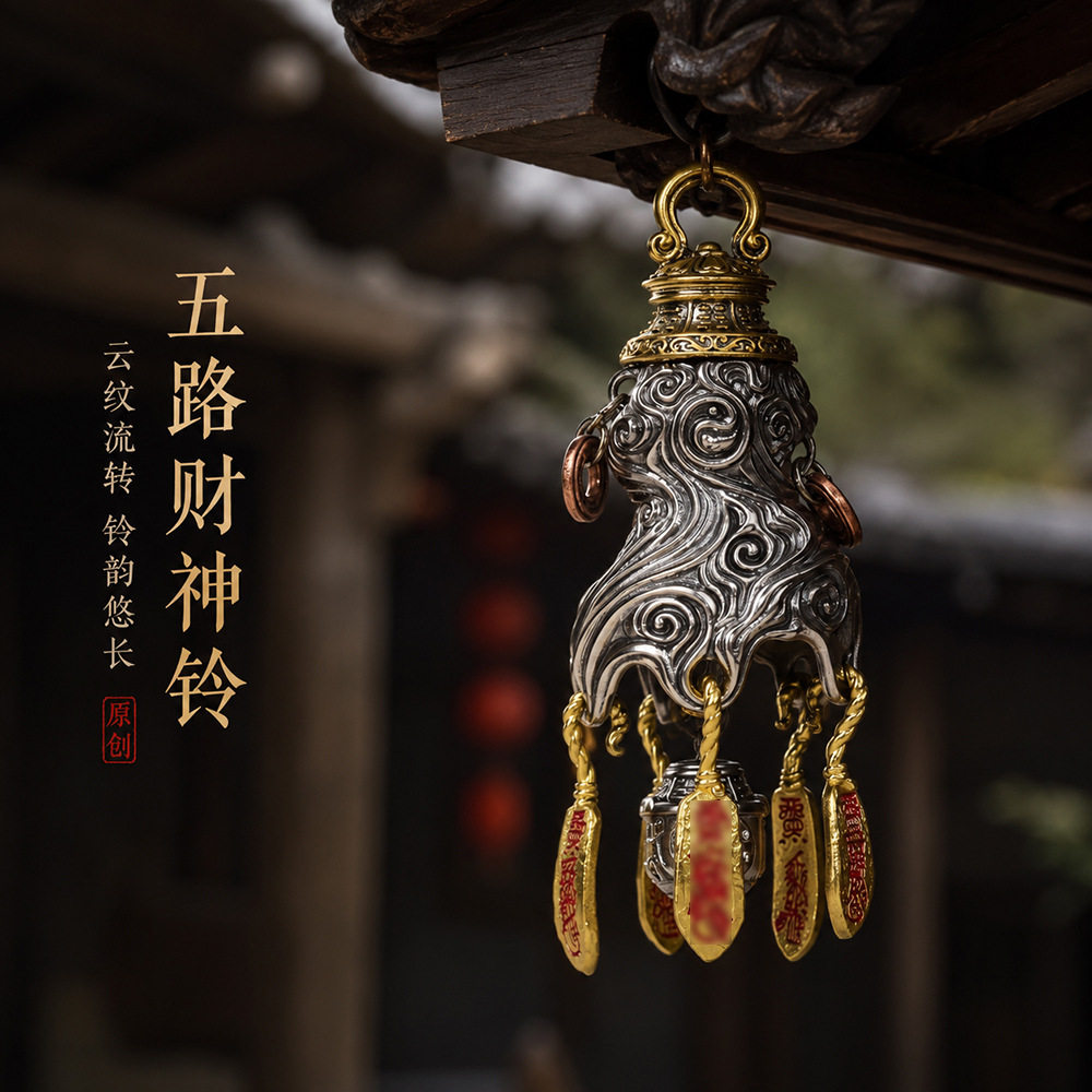 道系文创招财铃挂件钥匙扣挂坠道家摆件铜铃响声大车挂复古汽车挂