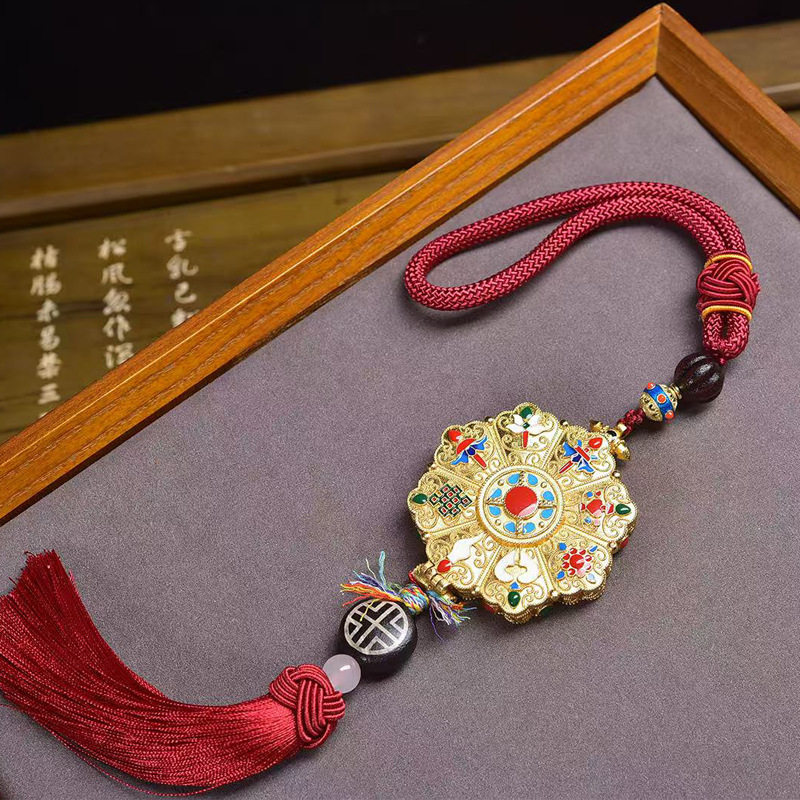 纯手工编织绳车挂八宝吉祥嘎乌盒玛瑙瓜珠福字板眼配饰挂件饰品