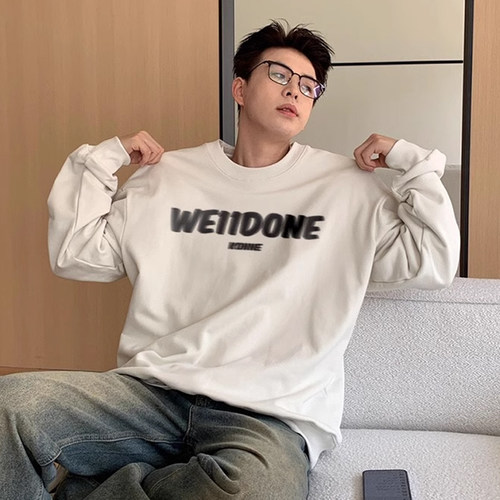 WE11DONE KONNE圆领卫衣男春秋款休闲宽松重磅加绒百搭长袖上衣潮