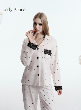 「LA」Jenny·珍妮｜软线系列*轻奢波点海岛绒粉色蕾丝睡衣秋冬女