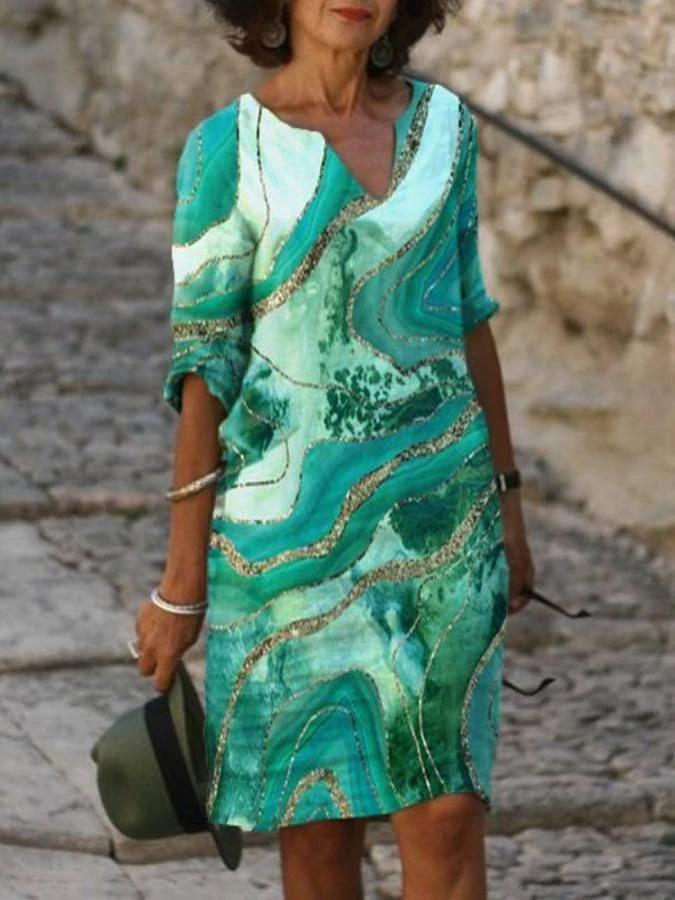 european and american mid-sleeve printed personalize d dress