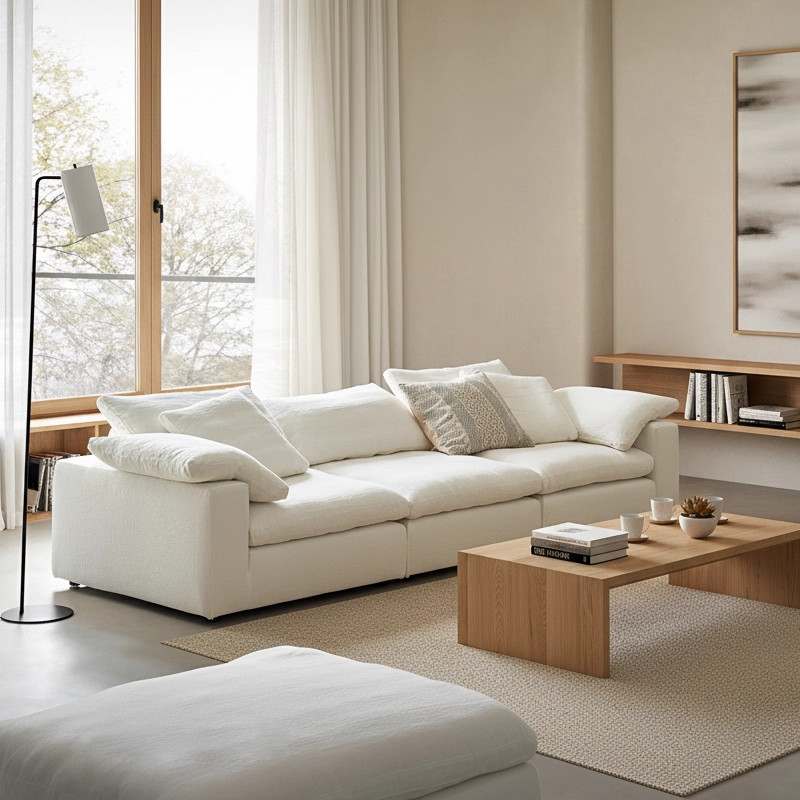 Cloud云沙发亚麻中古风羽绒直排客厅布艺可拆洗棉麻模块沙发26