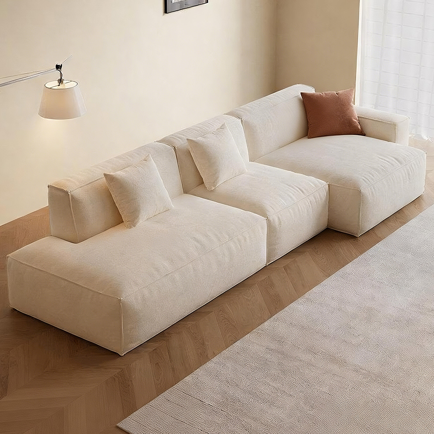 上进布艺沙发豆腐块法式奶油白色单扶手可拆洗沙发直排豆腐块模块