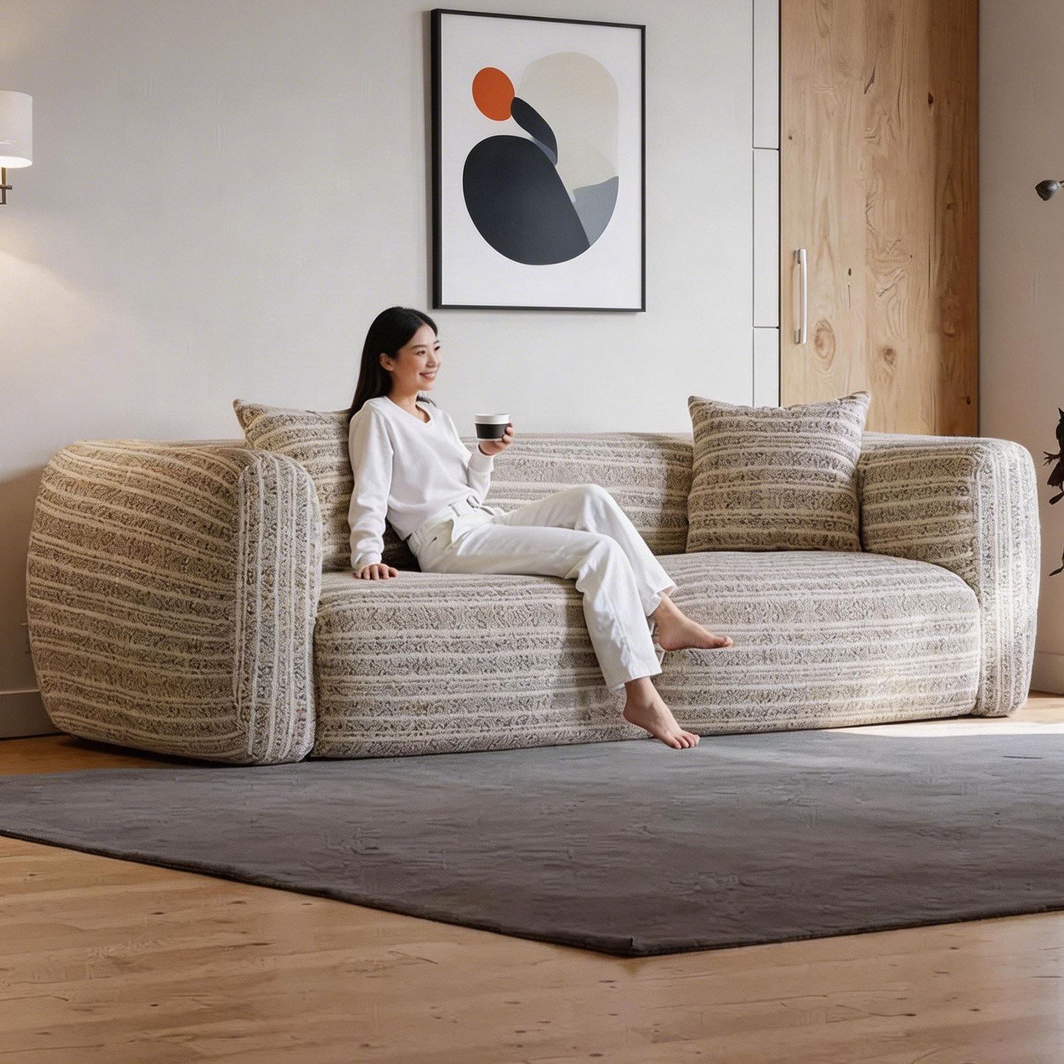 法式复古布艺沙发慵懒风亚麻棉麻可全拆洗网红大白布艺沙发直排