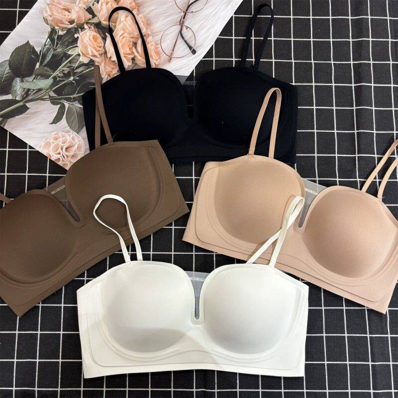 粉底液无肩带抹胸式文胸女防滑隐形美背无痕聚拢罩杯软支撑内衣女