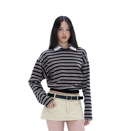 SweetChilling都市休闲拼接领条纹polo领卫衣