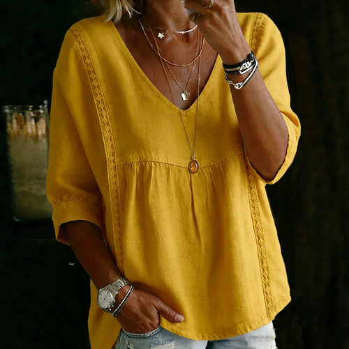 V领女士七分袖上衣 V-neck women's seven quarter sleeve top